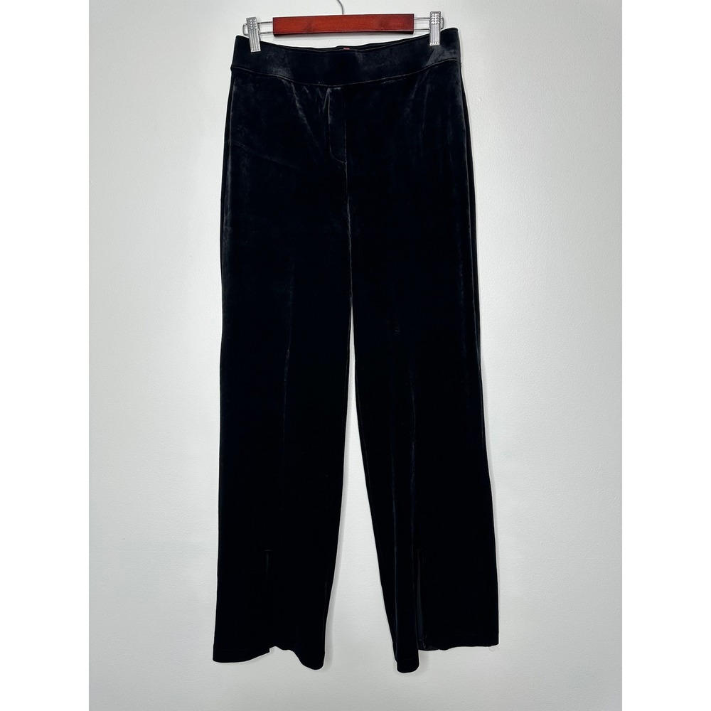 Spanx Velvet Wide Leg Pants Size L Black High Rise Split Hem Pull on 20396R